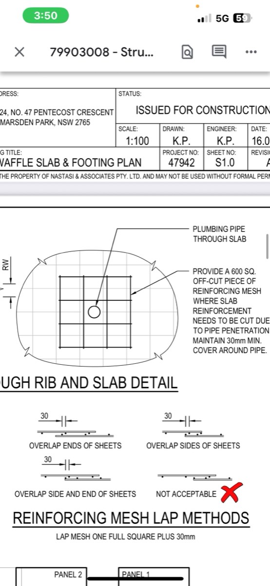 Bars, recorded during a slab pre-pour inspection in Marsden Park